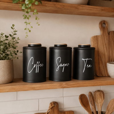 Set x 3 Latas Té Café Azúcar - Negro