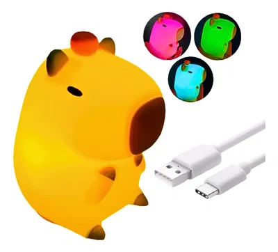 Velador Lámpara de silicona Capibara. Recargable Usb. Tácil. Multicolor. (Mod 2)