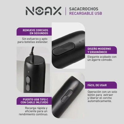 Sacacorchos Electrico Vino Botellas Noax Recargable Sc01 Usb