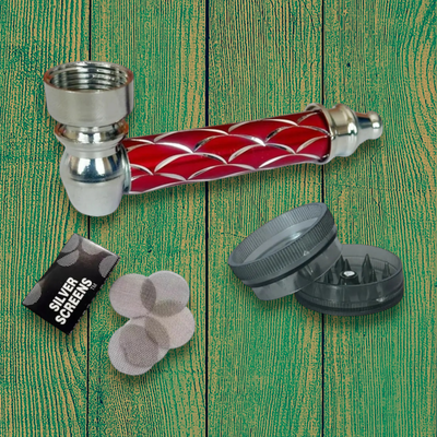 Combo Pipa Metal + Picador Acrílico 2 Partes + 5 Screens