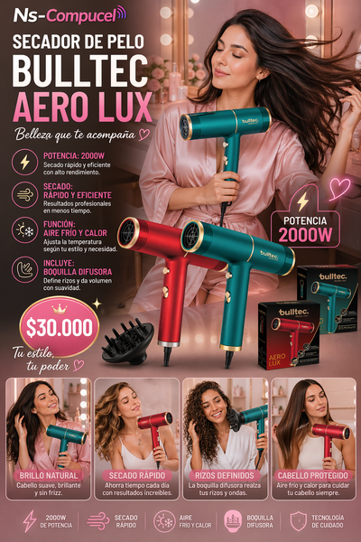 SECADOR DE PELO TURBO AERO LUX BULLTEC
