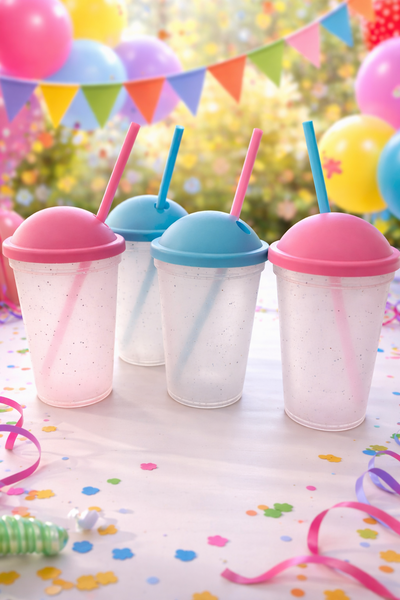 Vaso Glitter con tapa a color 330 ml