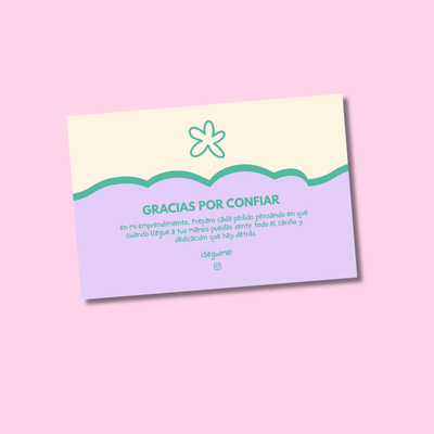 Postal tarjeton 10x15 cm. tu compra verde y violeta