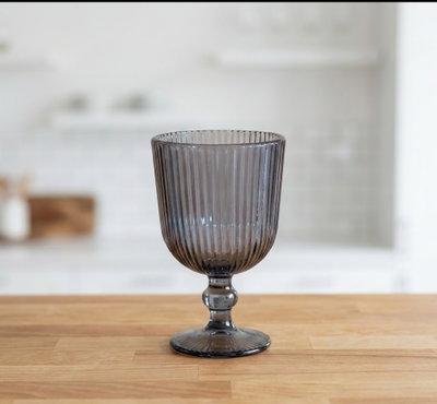 Set x6 Copas "Black Ribbed" – Cristal Negro Mate & Relieve