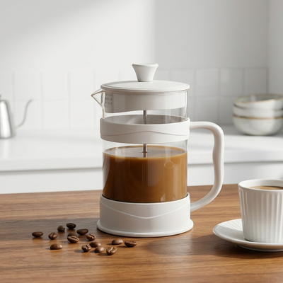 Cafetera de Émbolo Tradicional – Acabado Blanco (800 ml)