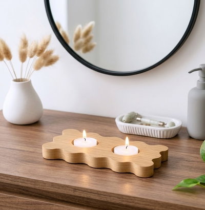 Vela Orgánica con Formas en Base de Madera