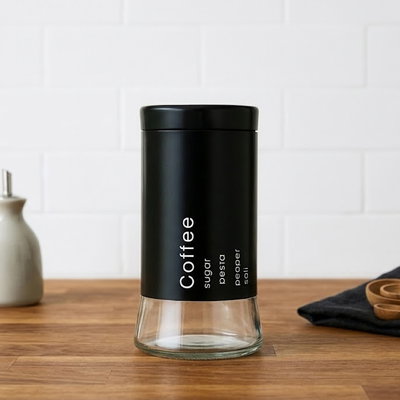Frasco de Vidrio con Funda Metálica Negra (900 ml)