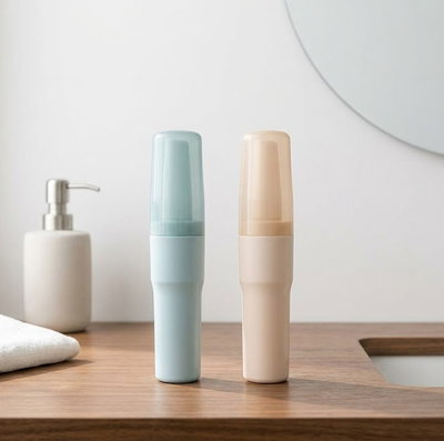 Porta Cepillo de Dientes Tubular con Tapa Traslúcida