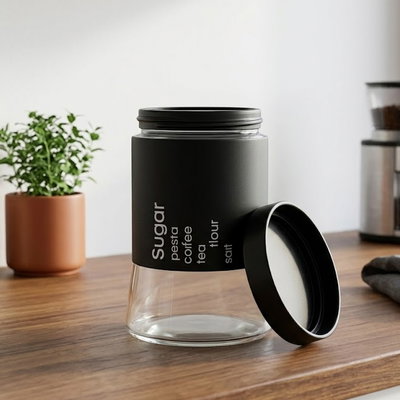 Frasco de Vidrio con Funda Metálica Negra (650 ml)