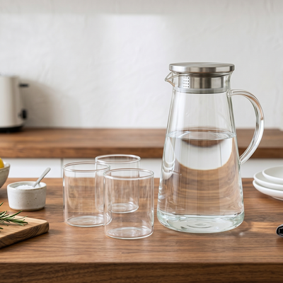 Set de Mesa: Jarra de Vidrio (1,8 Litros) y 4 Vasos.