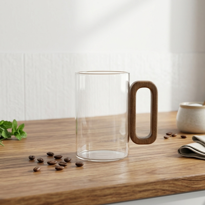 Taza de Vidrio Borosilicato con Mango de Madera Nórdica