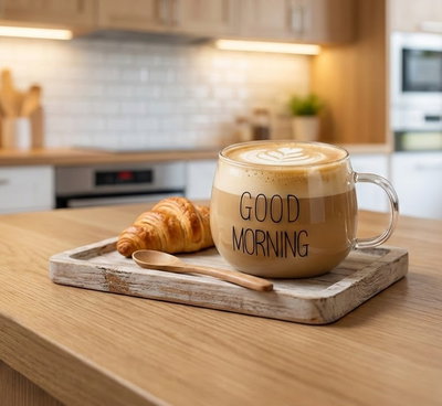 Tazón de Vidrio con Frase "Good Morning" 400ml