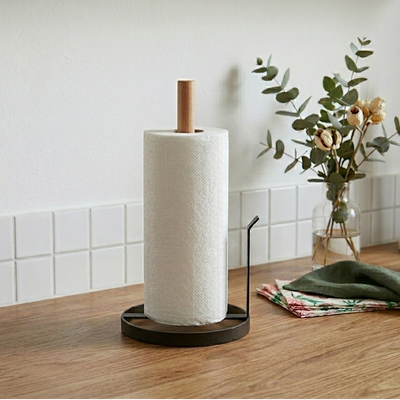 Portarrollos de Cocina en Metal y Madera Negro