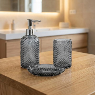 Juego de Baño de 3 Piezas en Vidrio Negro Mate Moderno