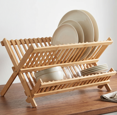 Escurridor de Platos Plegable en Bambú Natural