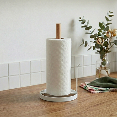 Portarrollos de Cocina en Metal y Madera Blanco