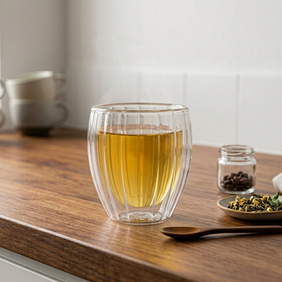 Vaso de Vidrio Acanalado Doble Pared Térmico 350cc