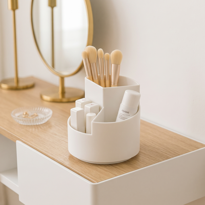 Organizador Circular Plástico Blanco para Maquillaje