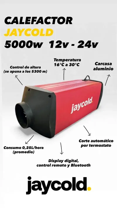 Calefactor Autónomo a Gasoil Jaycold 5KW 12V con Bluetooth y Control de Altura