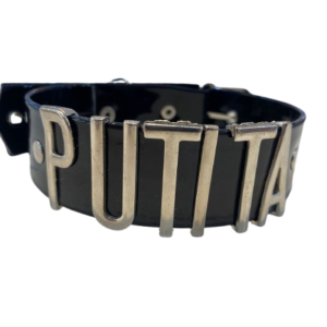 Collar con letras, putita cuero choker