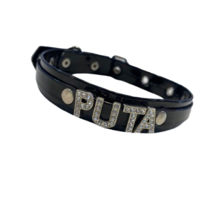 Collar puta con strass cuero