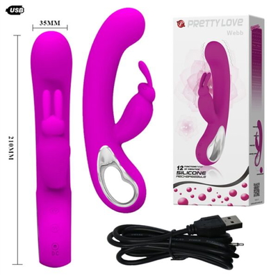 Vibrador 12 funciones con estimulador de clitoris y recarga USB WEBB