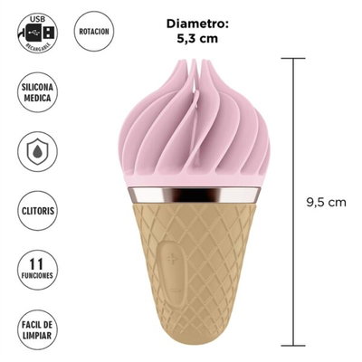 Vibrador rotador forma de helado 11 rotaciones y carga USB satisfyer