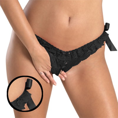 Tanga negra abierta desmontable con lazo