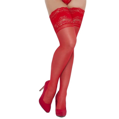 Medias Rojas de Lycra con Puntilla Ancha 