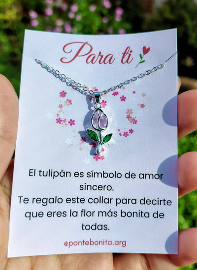 Collar Tulipán de Cristal con Tarjeta de Regalo "Amor Sincero"