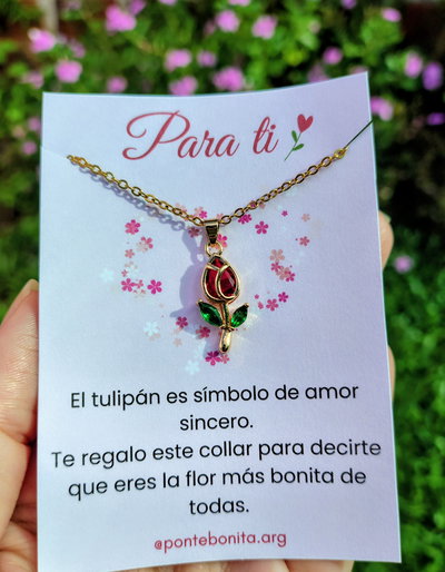 Collar Tulipán de Cristal con Tarjeta de Regalo "Amor Sincero"
