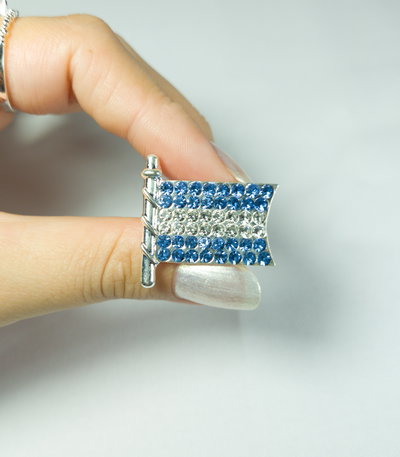 Escarapela Premium Bandera Argentina – Cristales Strass y Astil Plata