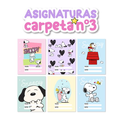 Separadores N°3 X6 Caratulas - Snoopy Pack 2 