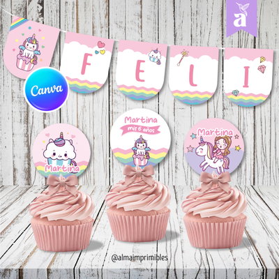 Kit Imprimible Editable en Canva – Unicornio