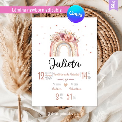 Lámina Newborn Editable Canva_Arcoiris
