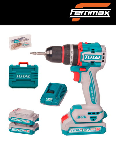 Taladro Percutor Atornillador Total 20V 55Nm Industrial Brushless a Batería