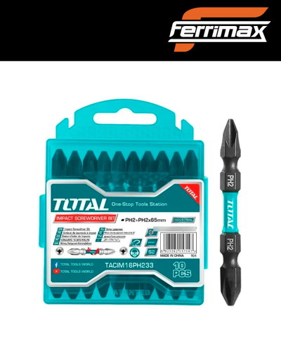 Set 10 Puntas de Impacto Doble PH2 65 mm Magnéticas Total Industrial
