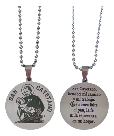 Collar Y Dije Acero Quirúrgico Grabado Láser San Cayetano
