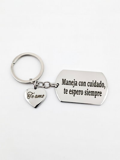 Llavero Autos Maneja Con Cuidado + Dije frase - Grabado Laser !
