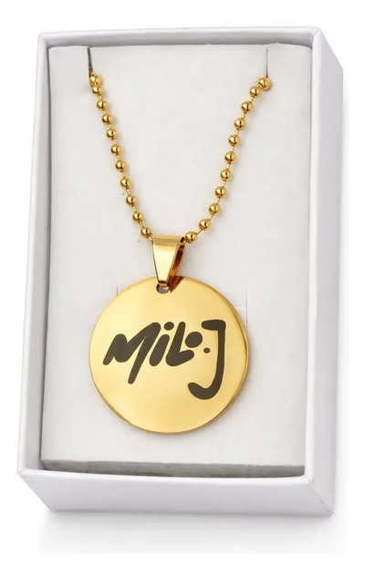 Collar Dije Milo J - Acero Dorado Grabado Laser