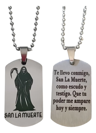 Collar Y Dije Acero Quirúrgico Grabado Láser San La Muerte