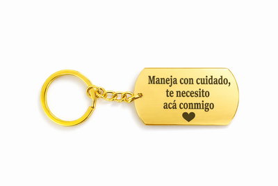 Llavero Acero Dorado Maneja Con Cuidado