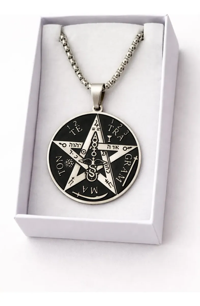 Collar Y Dije Acero Quirúrgico Grabado Láser Tetragramaton Negro