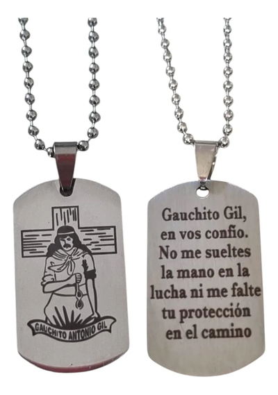 Collar Y Dije Acero Quirúrgico Grabado Láser Gauchito Gil