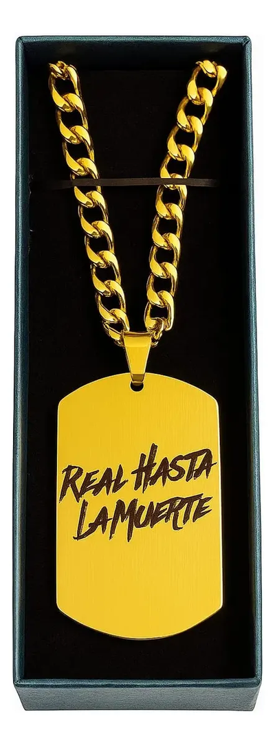 Collar Dije Anuel Dorado Real Hasta La Muerte Acero Laser