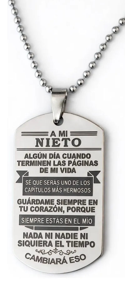 Dije Collar Para Mi Nieto Nieta Mensaje Grabado Laser Con Cadena