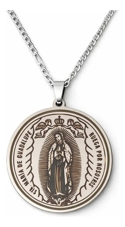 Collar Y Dije Acero Quirúrgico Grabado Láser Virgen Guadalupe