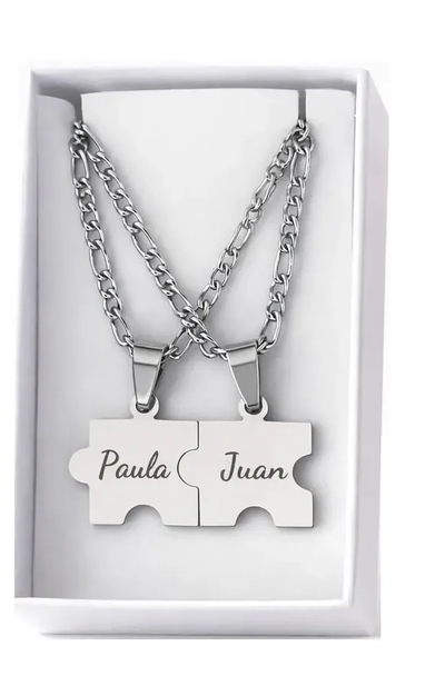 Collar Dije Compartido Rompecabezas Grabado Laser 2 Caras