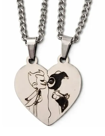 Collar Dije Corazón Partido Joker & Harley Quinn Personalizado