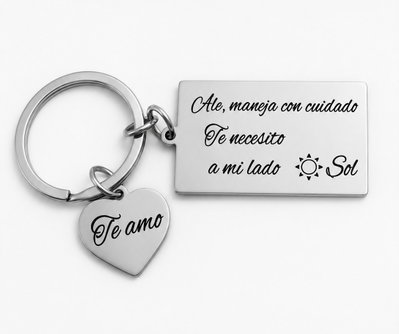 Llavero Maneja con cuidado + corazón personalizado